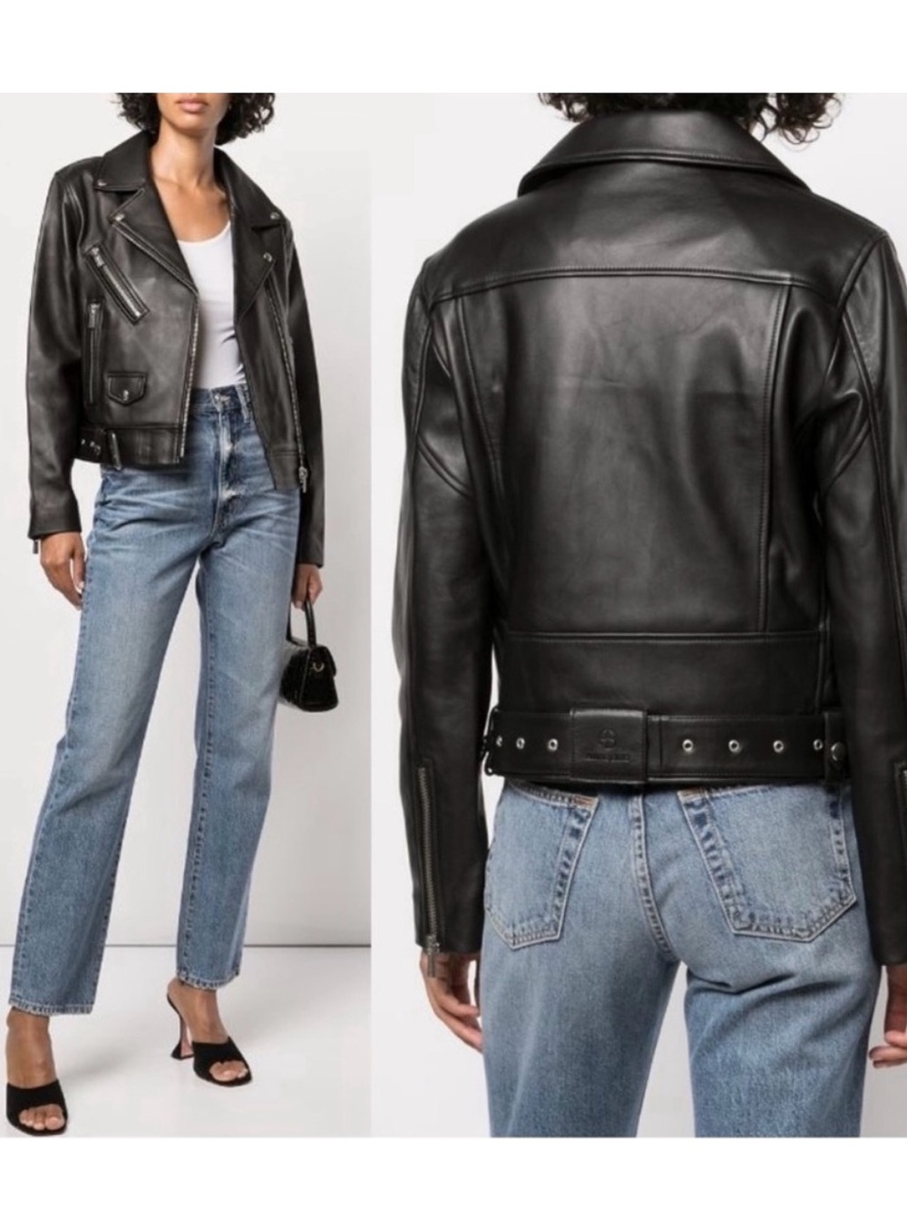 Anine Bing Black Cropped Leather Biker Jacket